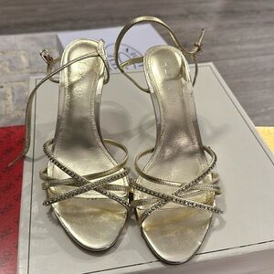 Gold Strappy Rhinestone Sandals.